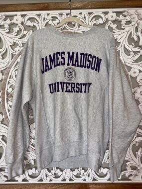 James Madison University Gray Crewneck Sweatshirt - Classic Campus Pullover sz M